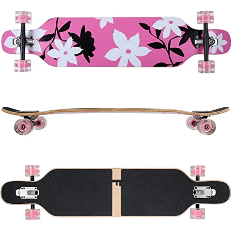 Flex3 bis 68kg - Camber Longboard (Flex3 bis 68kg, pink Flower LED - Ahornholz) – Bild 2