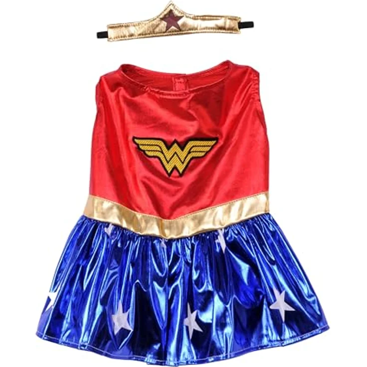Rubies Wonder Woman Hundekostüm (XXL), zweiteiliges Outfit für kleine Hunde in leuchtendem Rot, 100% Polyester – Bild 3