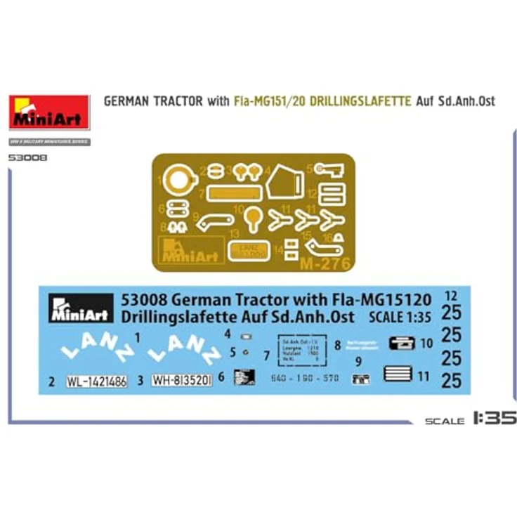 MiniArt 1:35 Deutscher Lanz Bulldog Traktor mit Sd.Anh.Ost und Fla-MG151/20 Drilling, detailliertes Modellbauset für erfahrene Modellbauer – Bild 6