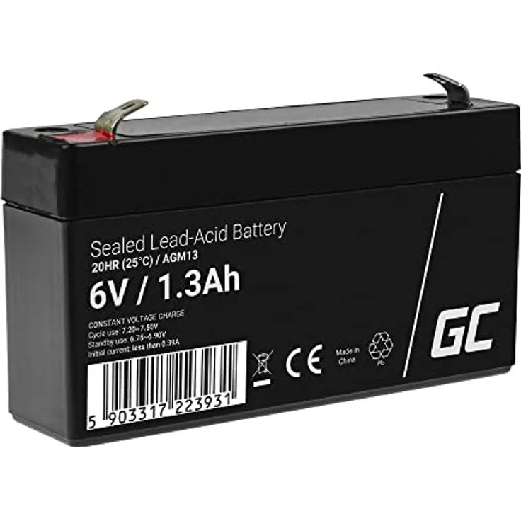 Green Cell® AGM 6V 1,3Ah Blei-Batterie, wartungsfreier Akku für Elektro Spielzeug, Alarm & Kinderfahrzeuge, schwarz – Bild 1