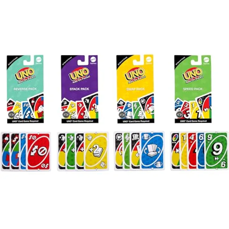 MATTEL GAMES UNO CORE ADD-ON PACKS Kartenspiel Erweiterungsset mit speziellen Spielmechaniken, Mehrfarbig