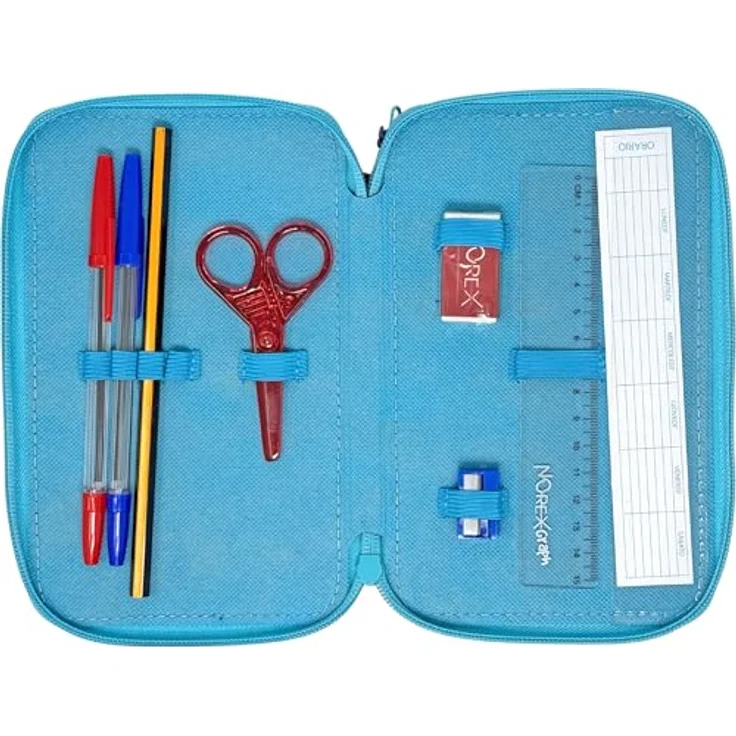 Clondo 3-Fach Federmäppchen für Stitch Fan, 44-teilig komplett gefüllt mit Buntstiften, Filzstiften, Bleistift und Schere – Offizielles Gadget für Kinder, ideal für Grundschule und Geschenk – Bild 2