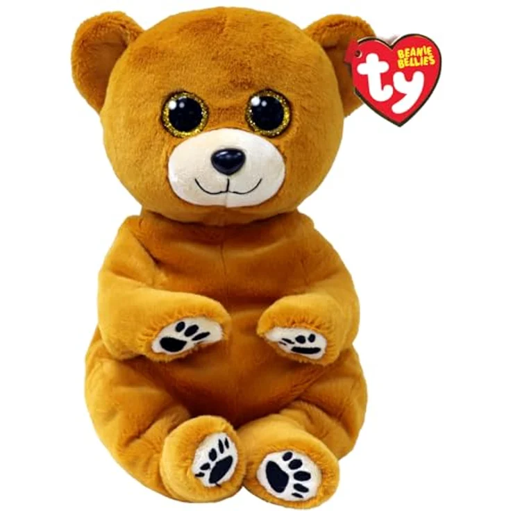 TY Duncan Bear Beanie Bellies Medium 24cm - Kuschelweiches Pluschtier mit Glitzeraugen - Sammelbares Stofftier in VelveTy-Stoff