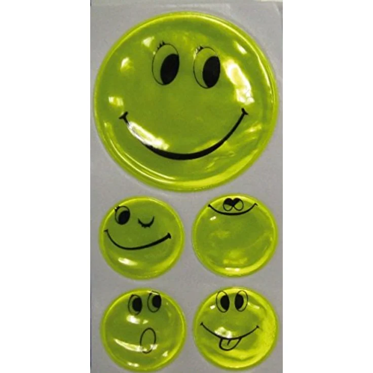 FASI Reflexaufkleber-Set Smily gelb, 1 x 5 cm und 4 x 2,5 cm, hochwertiges Sticker-Set – Bild 1