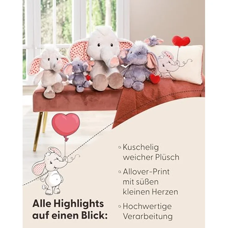 "Nici Kuscheltier Love, Elefant hellgrau, 23 cm aus RPET-Plüsch hergestellt" – Bild 4