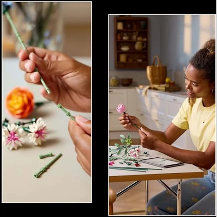 LEGO Botanicals 10342, Schöner Rosafarbener Blumenstrauß, Bauset für Erwachsene mit Gänseblümchen, Kornblumen und Rosen in flexibler Anordnung für dekorative Büros und Wohnräume – Bild 3