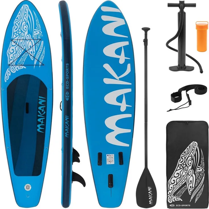 ECD Germany Stand Up Paddle Board, aufblasbares PVC-Paddelboard mit Anti-Rutsch Belag, blau, 320 cm, Komplett-Set für bis zu 120 kg