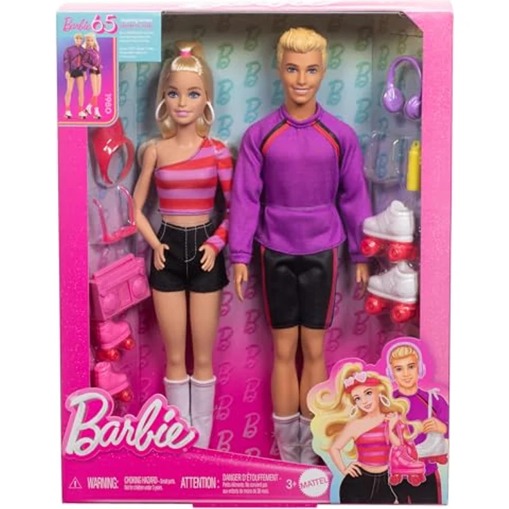 Barbie Anziehpuppe Fashionistas 65-jähriges Jubiläum, Thema Rollschuhe - Inspiriert von den Rollschuh-Outfits der 80er Jahre, abgestimmter Streifenlook, 6 Zubehörteile, klassisches Set mit modernem Touch – Bild 6