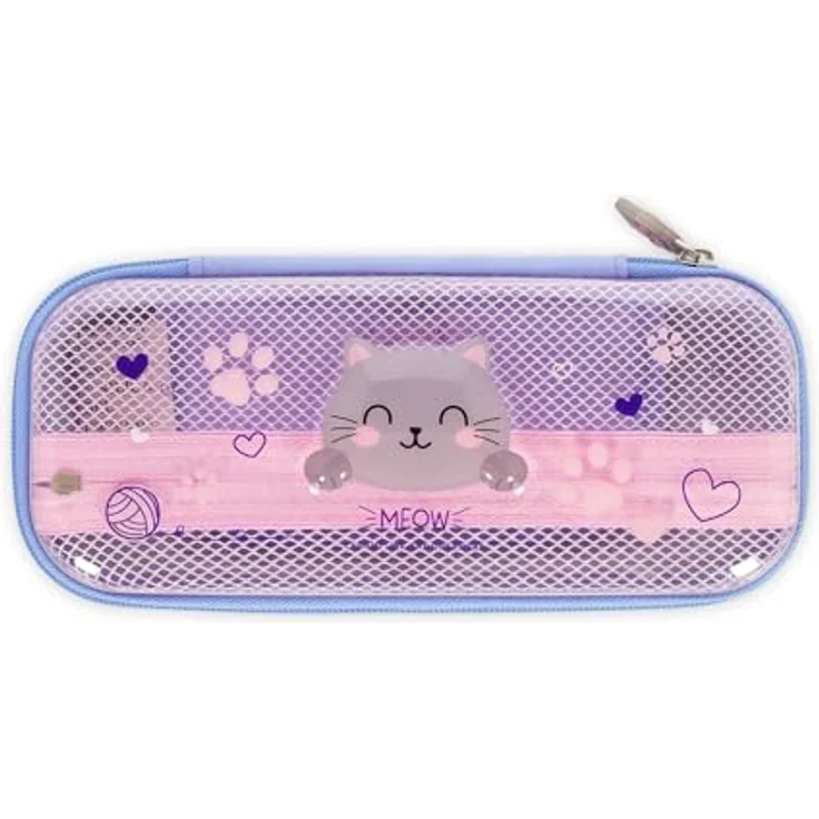 Legami Wonderwow Kitty Federmäppchen, 2 Fächer mit Stifthalter und Netzfach, Reißverschluss, 23 x 11 x 5 cm – Bild 1