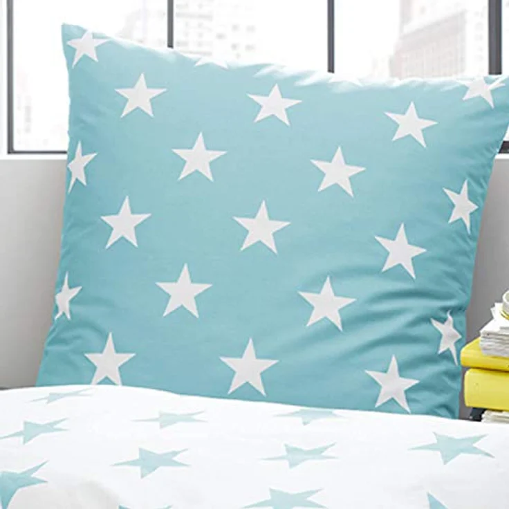TREND Bettwäsche Sterne Türkis Weiß Stars Wendeoptik Perkal 155x220cm, 100% Baumwolle – Bild 2