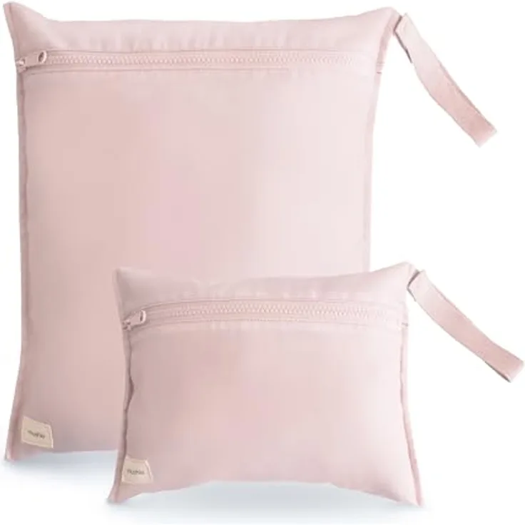 mushie Wasserabweisendes Wet Bag 2er-Set, praktische Aufbewahrungstaschen groß & klein, schnelltrocknend mit Druckknopf, ideal für Windeln, Kleidung und Spielzeug (Blush)