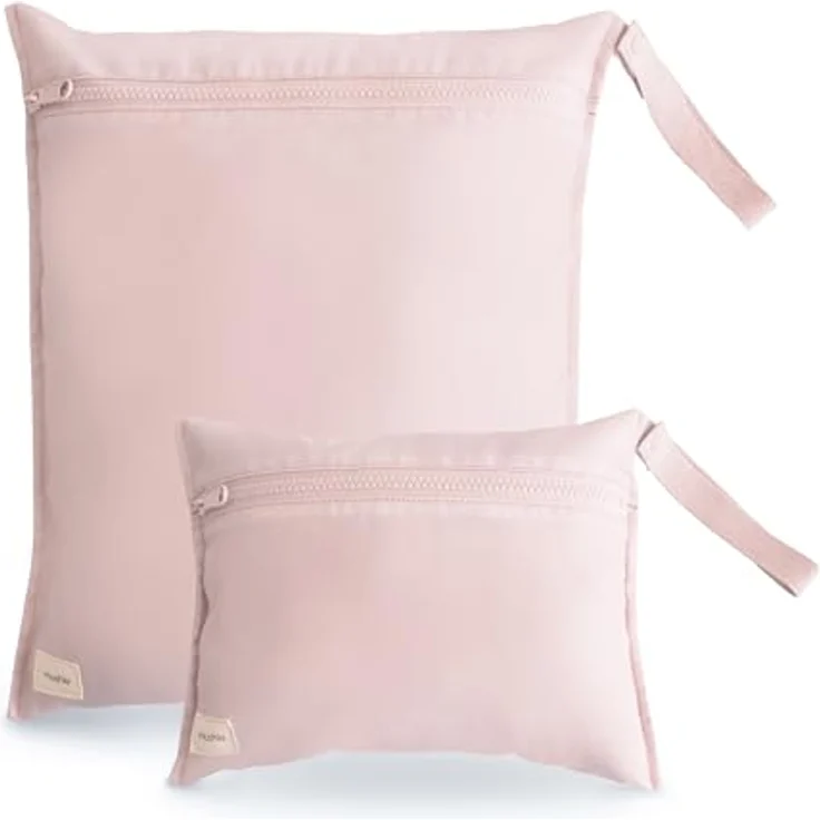 mushie Wasserabweisendes Wet Bag 2er-Set, praktische Aufbewahrungstaschen groß & klein, schnelltrocknend mit Druckknopf, ideal für Windeln, Kleidung und Spielzeug (Blush) – Bild 1