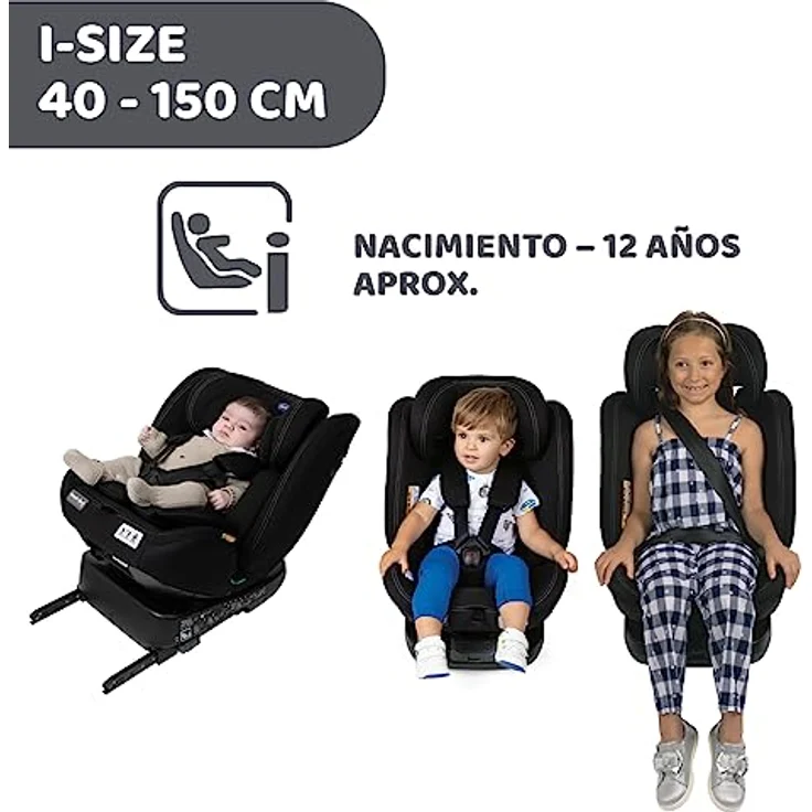 Chicco Autokindersitz UNICO EVO I-SIZE, Autositz 0-36 kg, 0-12 Jahre, Isofix, Rotationssystem, grau – Bild 4