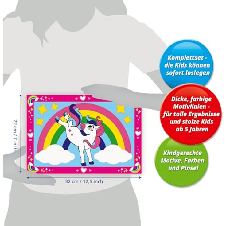 Ravensburger Malen nach Zahlen Junior Zauberponys mit Regenbogen, Malvorlagen-Set für Kinder ab 5 Jahren, 2 Maltafeln, 5 Acrylfarben, inklusive Pinsel und Anleitung – Bild 6