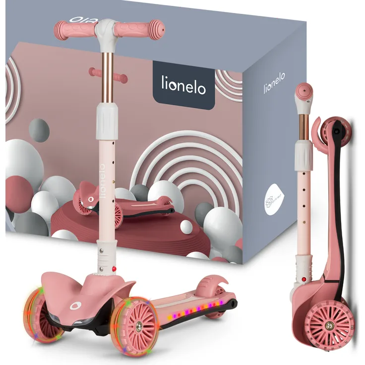 Lionelo Dreiradscooter Timmy, Hohe Tragkraft: 50 kg, LED-Rad- und Rahmenbeleuchtung - Rosa