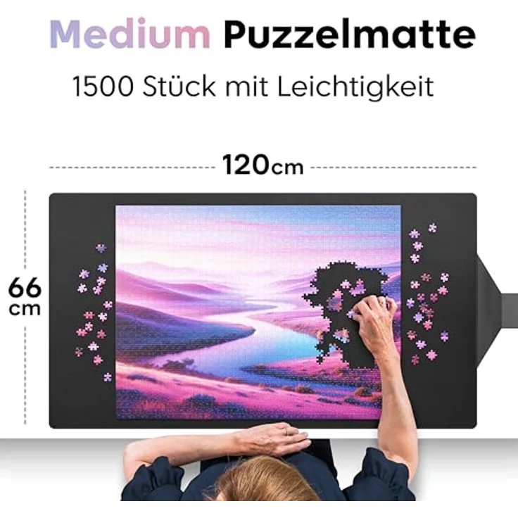 Puzzlematte 1000 Teile bis 1500 Teile - In Sekundenschnelle geschlossen, ohne Gurte - Selbstschließend, hoch rutschfest - Puzzle Matte roll mit Öko-Verpackung, XL Größe 66x120 cm, durch PuzzlUp – Bild 3