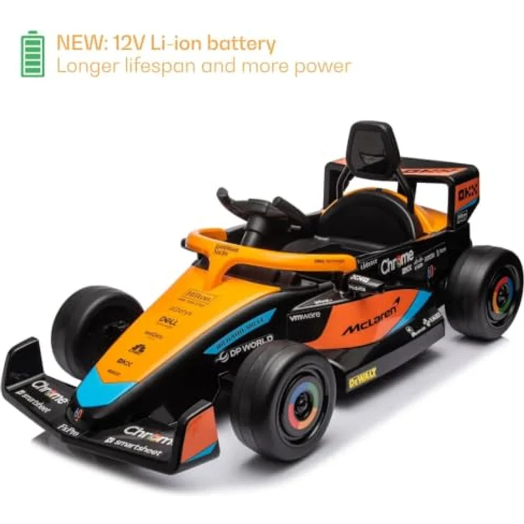 Vrooomy McLaren Formel 1 Elektro-Kinderfahrzeug, 12V mit Fernbedienung, für 1 bis 5 Jahre, orange, MP3-Player, Soft-Start-Funktion, 30 kg Tragfähigkeit – Bild 3