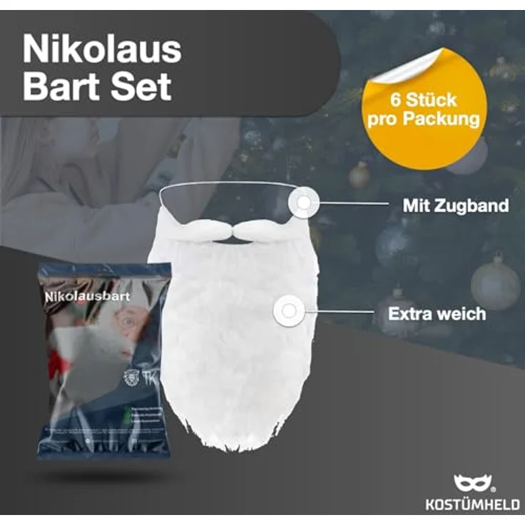 TK Gruppe Timo Klingler 6X Weihnachtsmannbart - Nikolausbart Bart weiß Weiss - zum Verkleiden als Nikolaus - Weihnachtsmann - Santa - Weihnachten – Bild 3