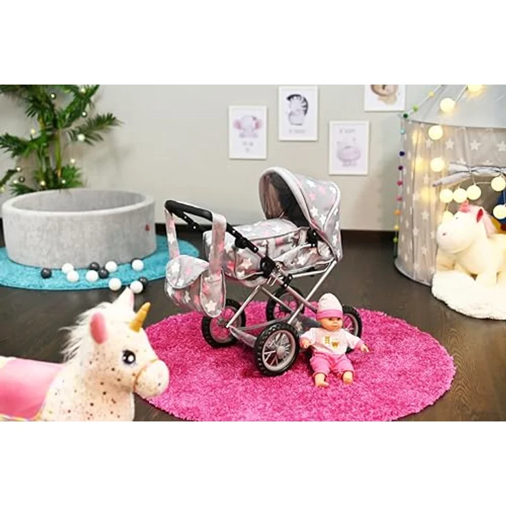 KNORRTOYS.COM Puppenwagen Ruby - Star Grey pink, umbaubar zum Sportwagen, höhenverstellbarer Schieber, für Puppen bis 40 cm – Bild 2