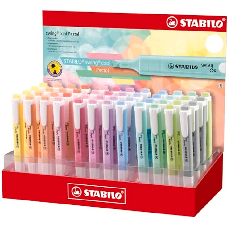 STABILO, Marker, Swing Cool Pastell 48disp 2022 (Pastellfarben (gelb, pfirsich, sanftes orange, rosa, himmelblau, limette, korallenrot, kirschblütenrosa, purpurrot, lila, wolkenblau, seidengrau, türkis und minze), 13, 4 mm) – Bild 1