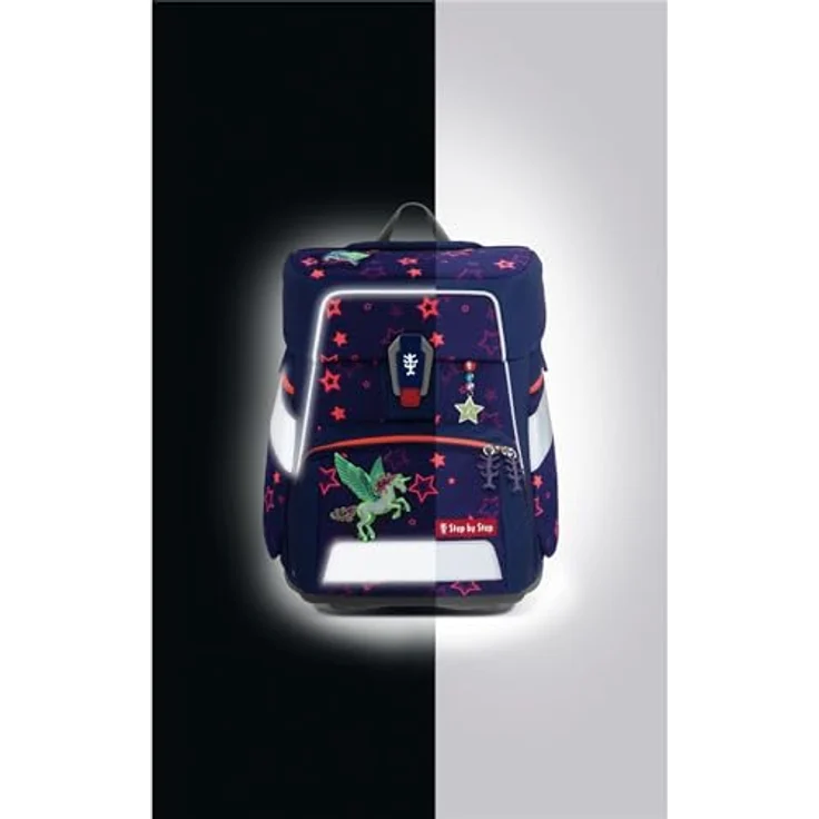 Step by Step Schulranzen-Set Space Shine „Pegasus Night Nuala“ 5-teilig, ergonomischer Tornister mit Reflektoren, höhenverstellbar mit Hüftgurt, Grundschule, 1. Klasse, 20L, lila-rosa – Bild 3