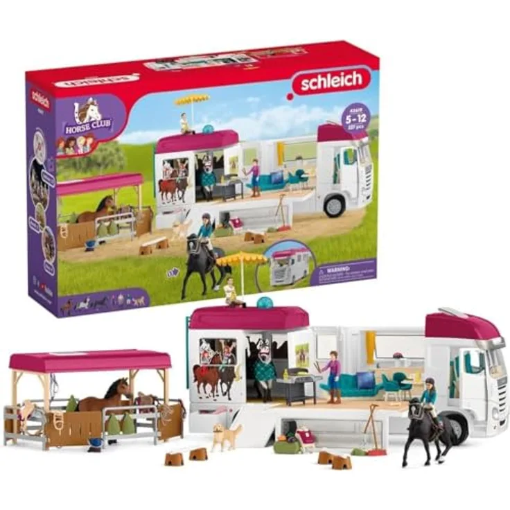 Schleich Pferdetransporter NEU - Horse Club (42619) mit integrierter Pflegestation, Grillplatz und Dachpool