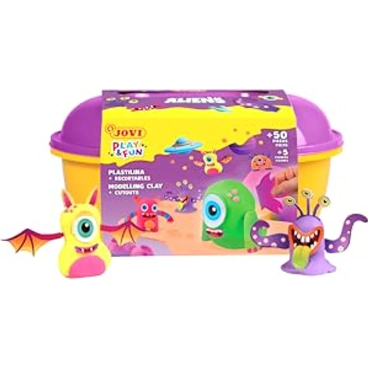 Jovi Play&Fun ALIENS Knete, 24 Tabletten à 15 g mit 3 Schablonen, 3 Modellierwerkzeugen, ungiftig, für Kinder ab 3 Jahren – Bild 1
