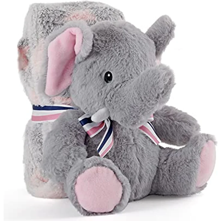 Perletti Allie Elephant, Plüschtier 22 cm mit Babydecke 120 x 80 cm aus hochwertigem Polyester, mehrfarbig mit Elefantenmotiv – Bild 1