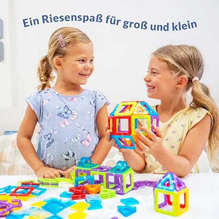 Limmys Magnetische Bausteine – Magnetspielzeug ab 3 Jahre für Jungen und Mädchen – Pädagogisches Naturwissenschaftliches Spielzeug 74-teilig mit Ideenheft – Bild 2