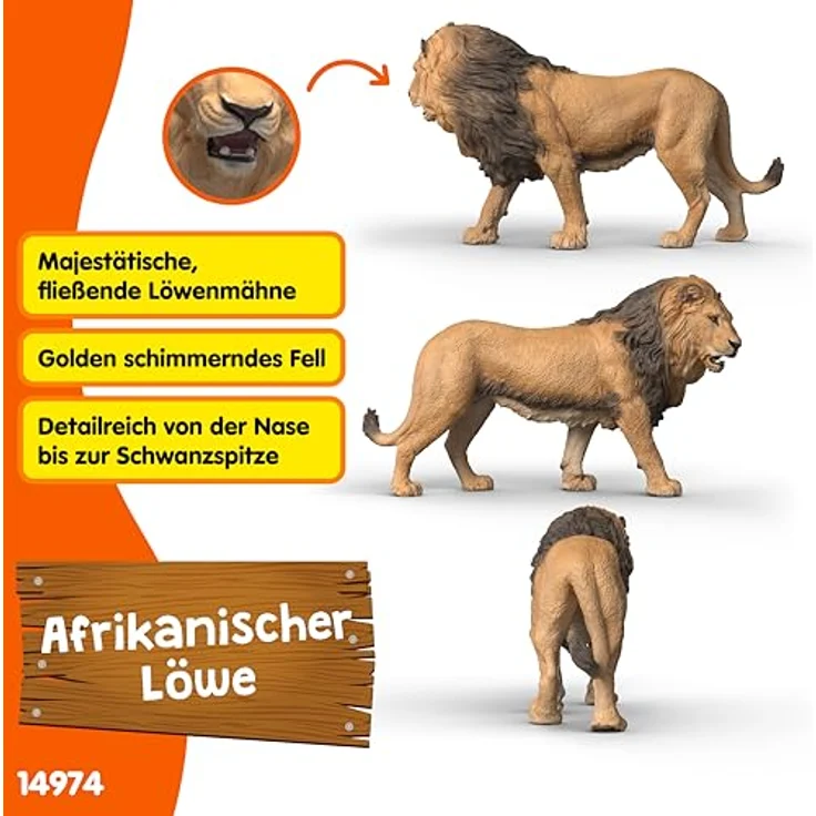 Schleich Afrikanischer Löwe 14974, Figur Wild Life, ca. 13,4 x 4,5 x 7,7 cm, detailgetreue Nachbildung – Bild 4