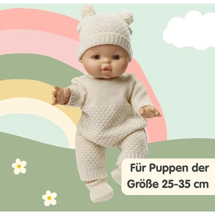 Heless Puppenstrickset, 2-teiliges Set aus 100 % Bio-Baumwolle, beige – Bild 5