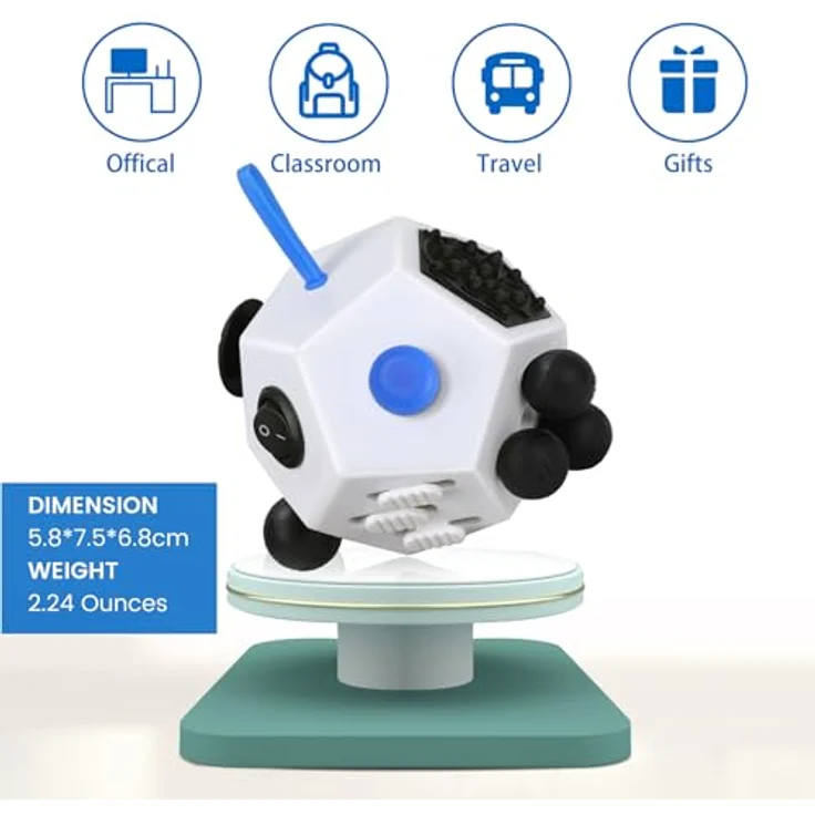 Fidget Toy Cube Weiß 12 Seiten - Anti Stress ADHS Würfel Klein Spielzeug Anxiety Artsylabs Cube Toy Original für Erwachsene,Kinder - ADD,ASD,ADHD - Schule,Büro,Reisen - by VCOSTORE – Bild 6