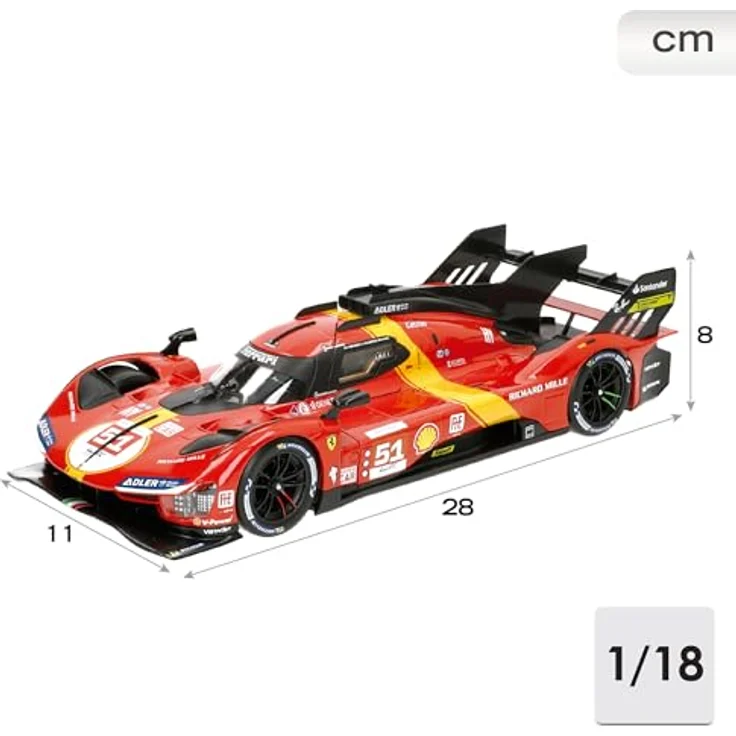 Bburago 1/18 Ferrari Racing 499P LMH 2023 #51, rote Metallnachbildung mit detailliertem Innenraum, Türen und Haube zum Öffnen, Gewinner der 24h von Le Mans 2023 – Bild 3