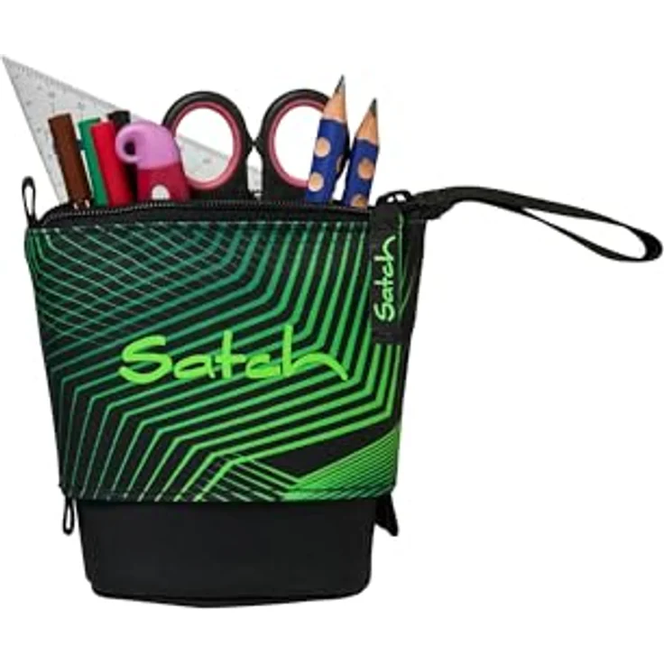 satch Pencil Slider extra groß mit Trennfach und Geodreieck, Seismic Green - Schwarz – Bild 3