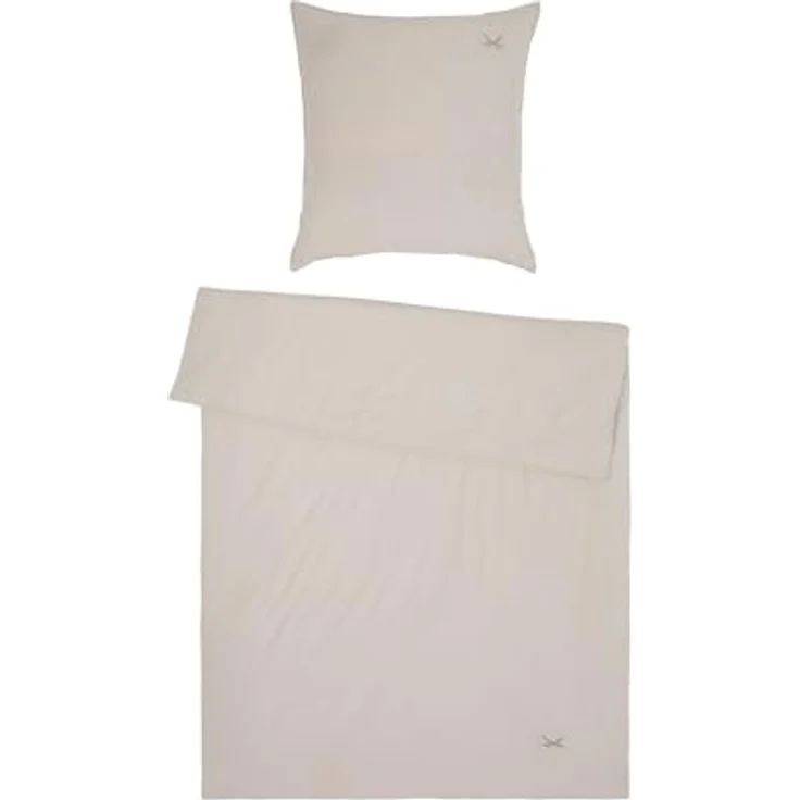 Sansibar Leinen Look Bettwäsche Taupe Set 2 teilig 135x200 cm 100% Baumwolle mit Logo-Patch – Bild 1