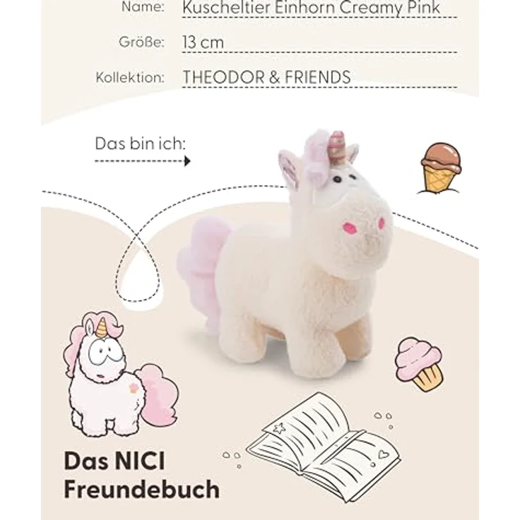 NICI Kuscheltier Einhorn Creamy Pink 13cm, weiches Plüschtier mit funkelndem Horn und Cupcake-Motiv, ideales Geschenk für Kinder und Erwachsene – Bild 4
