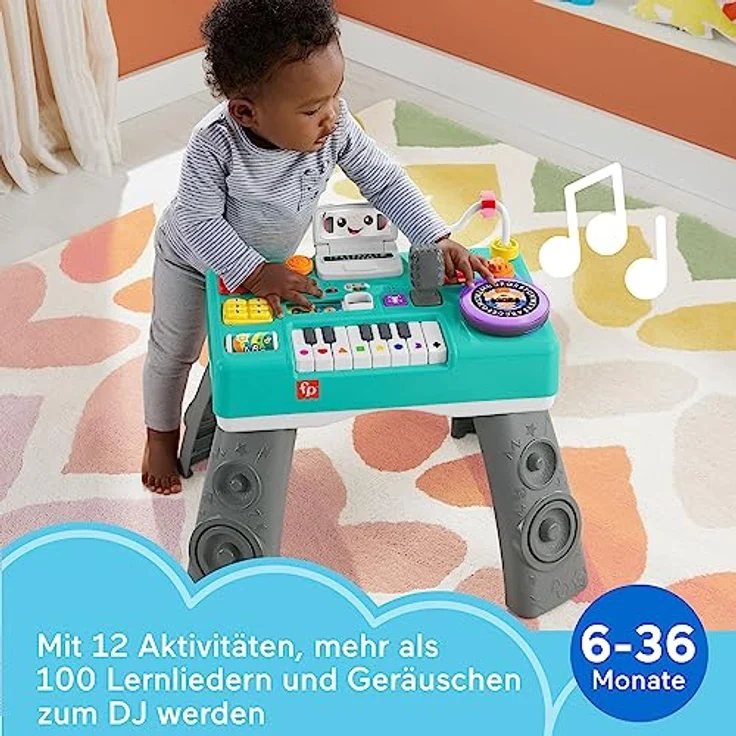 Fisher Price Lernspaß DJ Spieltisch, interaktives Aktivitätszentrum zur Förderung der Feinmotorik mit Musik- und Soundeffekten – Bild 3