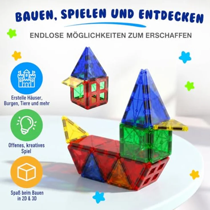Desire Deluxe Magnetbaukästen, Lernspielzeug für Kinder ab 3 Jahren, XXL Set mit 47 Teilen, extra starke Magnetsteine, ungiftiges Material – Bild 4
