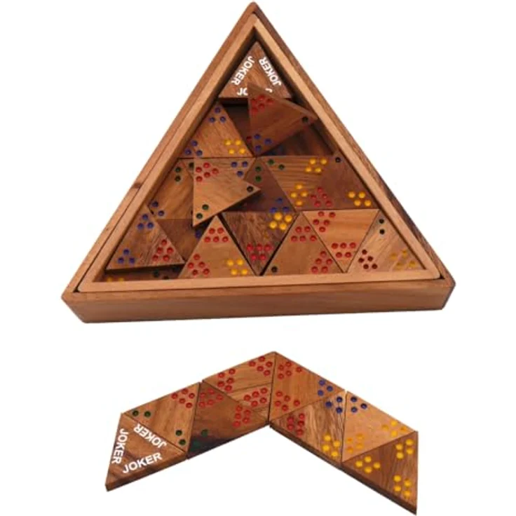 ROMBOL Tridomino 3 - anspruchsvolles Legespiel aus dunklem Samena-Holz für 2-6 Personen, 56 dreieckige Dominosteine, Maße 25 cm x 25 cm x 4,5 cm – Bild 3