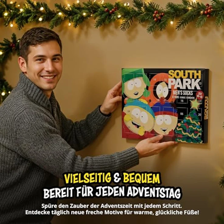 United Labels South Park Adventskalender, 12 Paar Socken für Herren, Größe 40-45, Sneaker und lange Socken mit kultigen Motiven – Bild 3