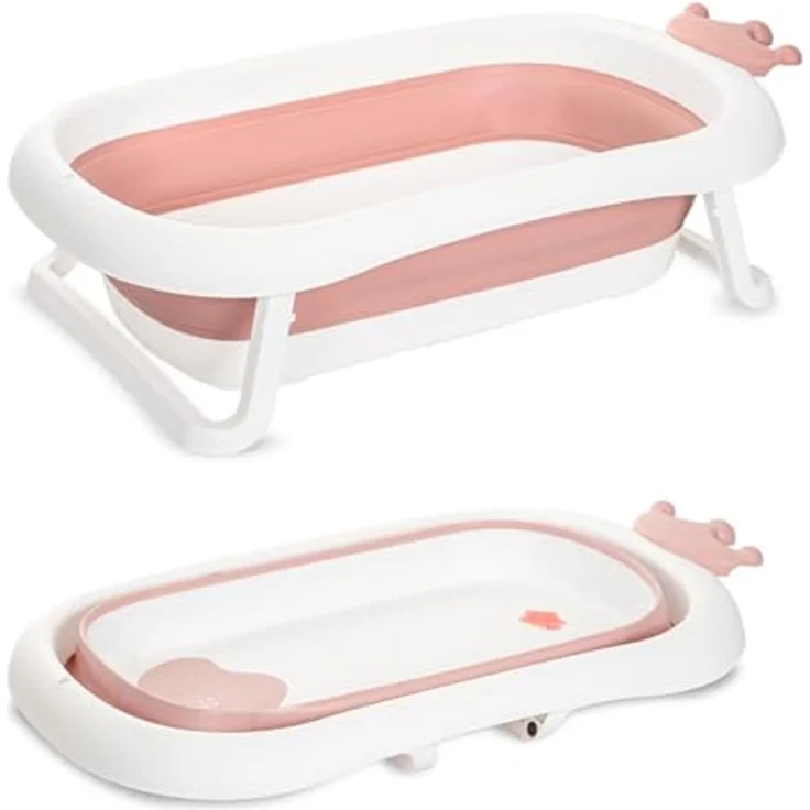 Lorelli Babybadewanne Royal 83 cm faltbar, Kanalabdeckung, stabile Beine, rosa – Bild 1