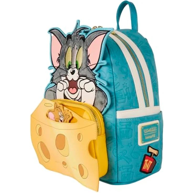 Loungefly Warner Bros Tom and Jerry Mini Backpack, Kunstleder, mit Applikationen und verstellbaren Schultergurten, 22,8 x 26,6 x 11,4 cm – Bild 3