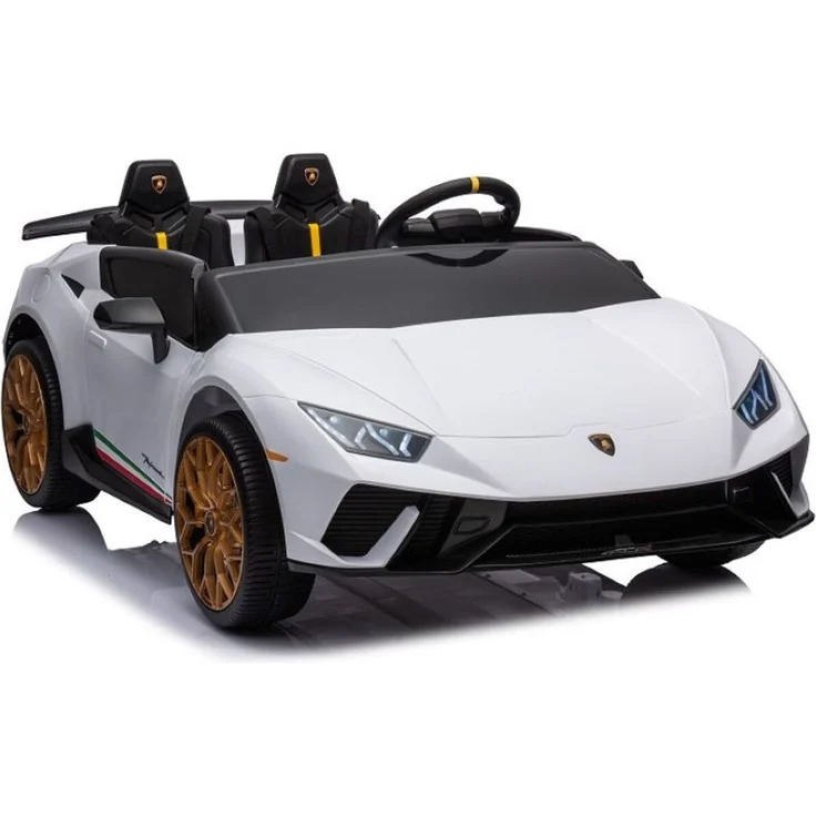 ES-Toys Kinder Elektroauto Lamborghini Huracan Spider Zweisitzer, EVA-Reifen weiss, 6 km/h, MP3-Anschluss, Bluetooth