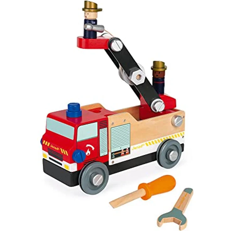 Janod - Brico'Kids Feuerwehrauto aus Holz zum Zusammenbauen - Bausatz mit 45 Teilen + 2 Feuerwehrmänner - Einfache Konstruktion - FSC-Zertifiziert - Kinder Holzspielzeug - Ab 3 Jahren, J06469 – Bild 2