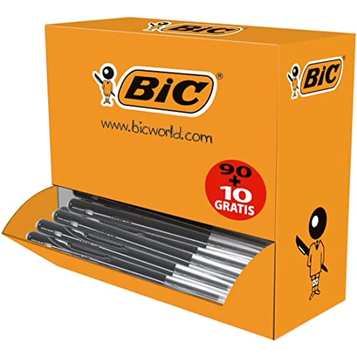 Bic M10 Clic, Druckkugelschreiber mit 1,0 mm Spitze, schwarze Schreibfarbe, VALUE PACK (90 Stück)