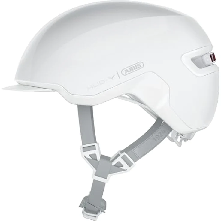ABUS Urban Helm HUD-Y - mit magnetischem, aufladbarem LED-Rücklicht & Magnetverschluss - Cooler Fahrradhelm für den Alltag - für Damen und Herren - Weiß (puristic), Größe L – Bild 1