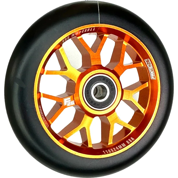 Fantic26 Spy7 Stunt-Scooter Rolle 110mm Abec11 Orange/Pu Schwarz, Aluminium 6061-T6, 88A Härte