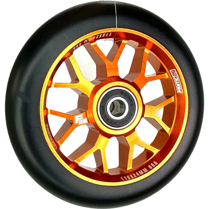 Fantic26 Spy7 Stunt-Scooter Rolle 110mm Abec11 Orange/Pu Schwarz, Aluminium 6061-T6, 88A Härte – Bild 1