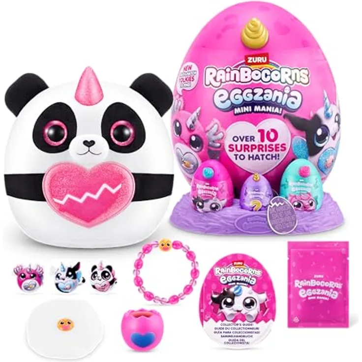 Rainbocorns Eggzania Mini Mania, Panda, Plüsch Überraschungs-Spielzeug mit 10 Überraschungen und tragbarem Zubehör