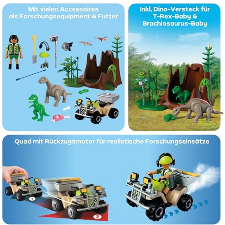 Playmobil Dinos - Dino-Versteck, Spielset mit Forscherfigur, Dino-Babys, Quad und abnehmbarer Transportbox für prähistorische Abenteuer – Bild 5